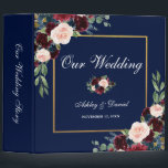 Watercolor Floral Burgundy Blue Gold Wedding 3 Ring Binder<br><div class="desc">Watercolor Burgundy Marsala Floral Blue Gold Wedding Binder - Side spine text</div>