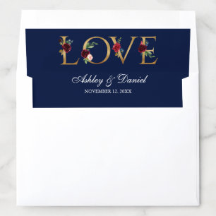 Watercolor Floral Burgundy Blue Wedding Love Envelope Liner