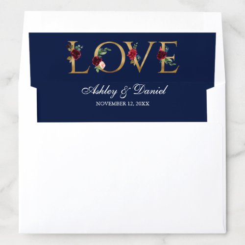 Watercolor Floral Burgundy Blue Wedding Love Envelope Liner