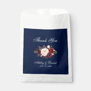 Watercolor Floral Burgundy Blue Wedding Thanks Favor Bag