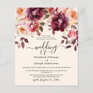 Watercolor Floral Burgundy Blush bouquets wedding Flyer