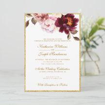 Watercolor Floral Burgundy Bouquet Romance Wedding