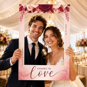 Watercolor Floral Burgundy Elegance Wedding Photo Selfie Frame