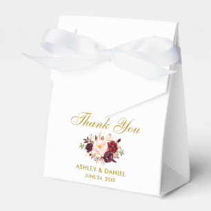 Watercolor Floral Burgundy Gold Wedding Thanks B Favor Boxes