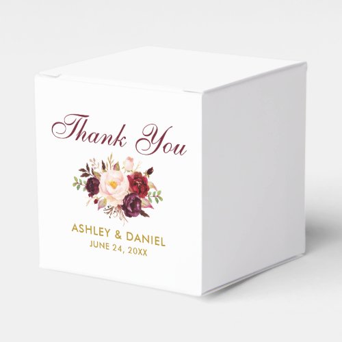 Watercolor Floral Burgundy Gold Wedding Thanks Favor Boxes