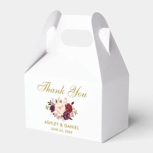 Watercolor Floral Burgundy  Gold Wedding Thanks G Favor Boxes