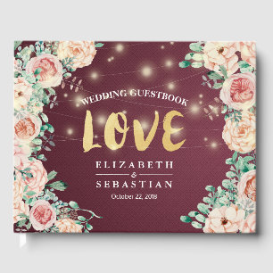 Watercolor Floral Burgundy Red Wedding Guestbook