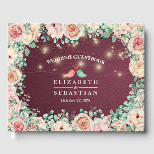 Watercolor Floral Burgundy Red Wedding Guestbook
