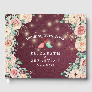 Watercolor Floral Burgundy Red Wedding Guestbook