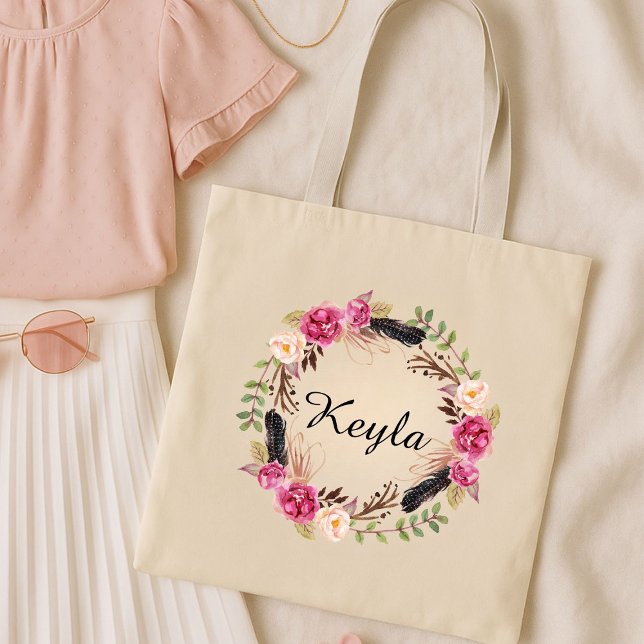 Watercolor Floral Burgundy Wedding Bridesmaid  Tote Bag (Creator Uploaded)