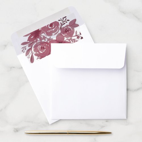 Watercolor Floral Burgundy Wedding Envelope Liner