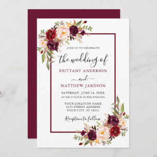 Watercolor Floral Burgundy Wedding Invitation