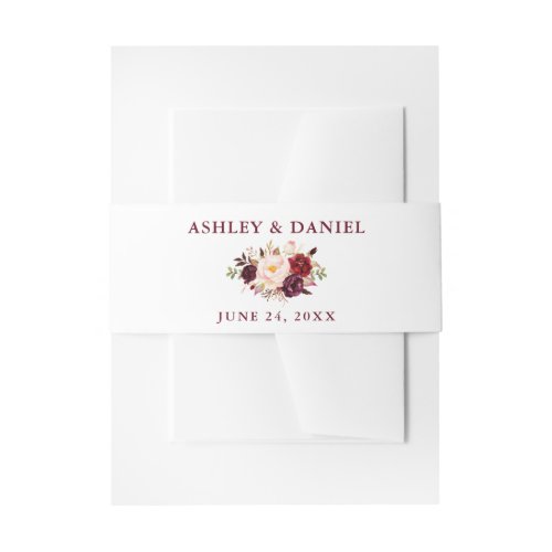 Watercolor Floral Burgundy Wedding Invitation Belly Band