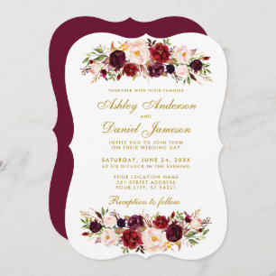 Watercolor Floral Burgundy Wedding Invitation GB
