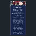 Watercolor Floral Burgundy Wedding Menu Blue<br><div class="desc">Elegant Burgundy Marsala Blue Watercolor Floral Wedding Menu Card</div>