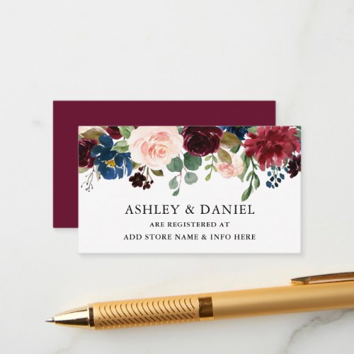 Watercolor Floral Burgundy Wedding Registry Enclosure Card
