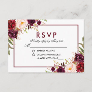 Watercolor Floral Burgundy Wedding RSVP