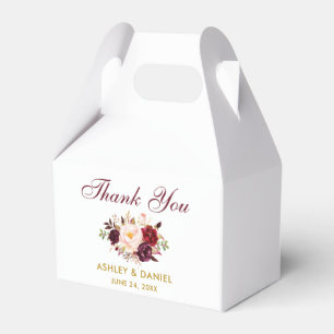 Watercolor Floral Burgundy Wedding Thanks Gold  Favor Boxes