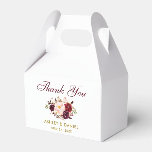 Watercolor Floral Burgundy Wedding Thanks Gold  Favor Boxes