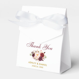 Watercolor Floral Burgundy Wedding Thanks Gold Favor Boxes
