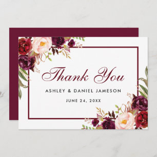 Watercolor Floral Burgundy Wedding Thanks SB Thank You Card