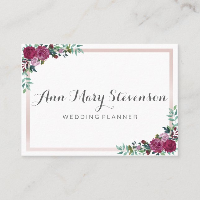 Watercolor Floral Business card | pink elegant (Front)