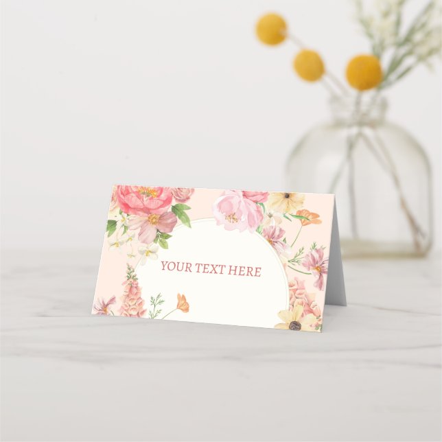 Watercolor floral butter cream wedding table place card (Front)