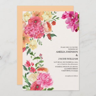 Watercolor floral butter yellow spring wedding invitation
