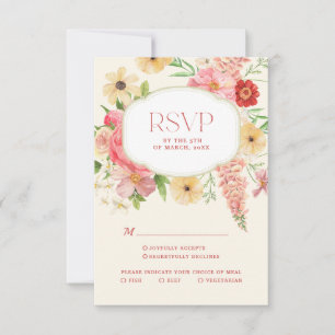 Watercolor floral butter yellow Wedding qr code RSVP Card