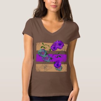 Watercolor Floral Butterflies Purple Teal Mix T-Shirt