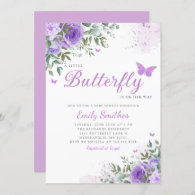 Watercolor Floral Butterfly Baby Baby Girl Shower Invitation