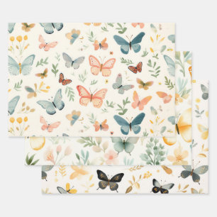 Watercolor Floral Butterfly Baby Shower Wrapping Paper Sheets