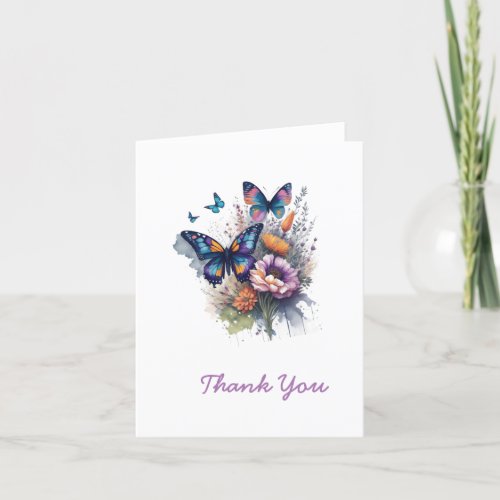 Watercolor Floral Butterfly Folded Thank You Card