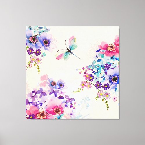 Watercolor Floral Butterfly Garden Glitter Canvas Print