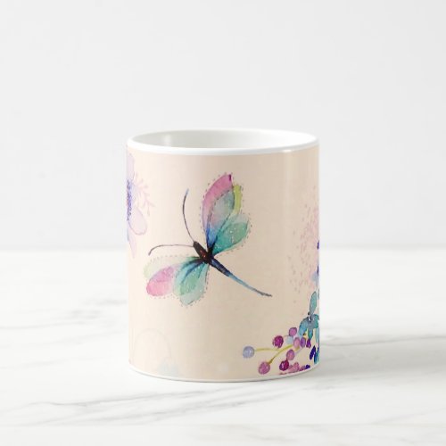 Watercolor Floral Butterfly Garden Glitter Coffee Mug