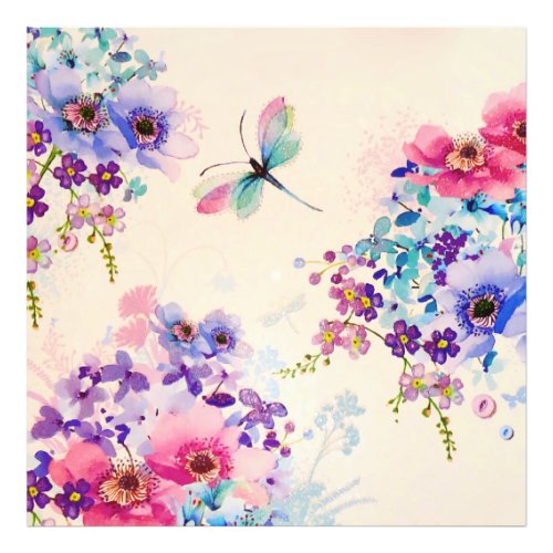 Watercolor Floral Butterfly Garden Glitter Photo Print