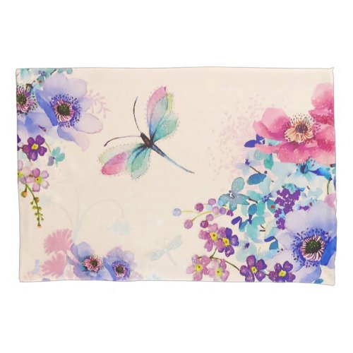 Watercolor Floral Butterfly Garden Glitter Pillow Case