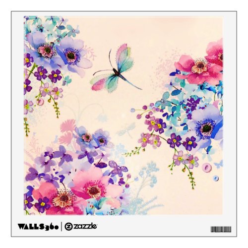 Watercolor Floral Butterfly Garden Glitter Wall Decal