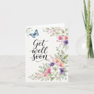 Watercolor Floral Butterfly Get Well Soon Card