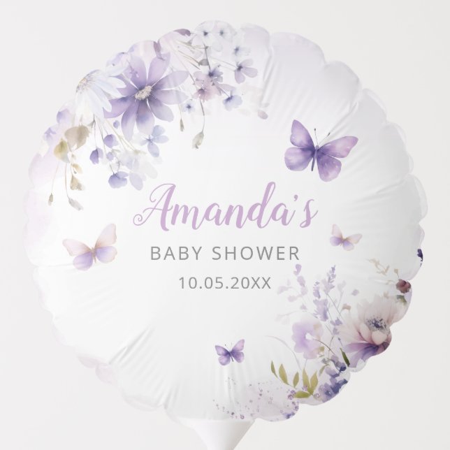 Watercolor Floral Butterfly Girl Baby Shower  Balloon (Back)