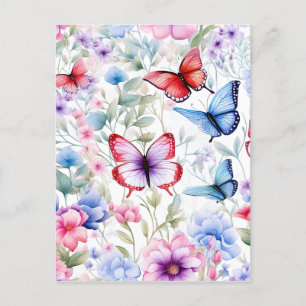 Watercolor Floral Butterfly Pattern Holiday Postcard