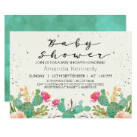 Watercolor Floral Cactus Baby Shower Invitation