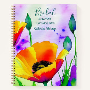 Watercolor Floral California Poppies Bridal Shower Notebook