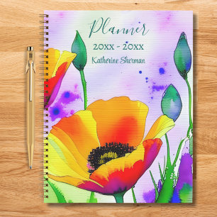 Watercolor Floral California Poppies Personalized Notebook