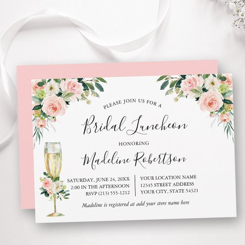 Watercolor Floral Calligraphy Pink Bridal Luncheon Invitation