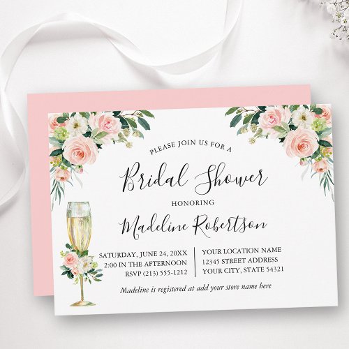 Watercolor Floral Calligraphy Pink Bridal Shower Invitation