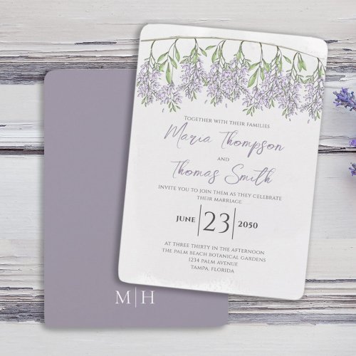 Watercolor Floral Calligraphy Script Elegant Lilac Invitation