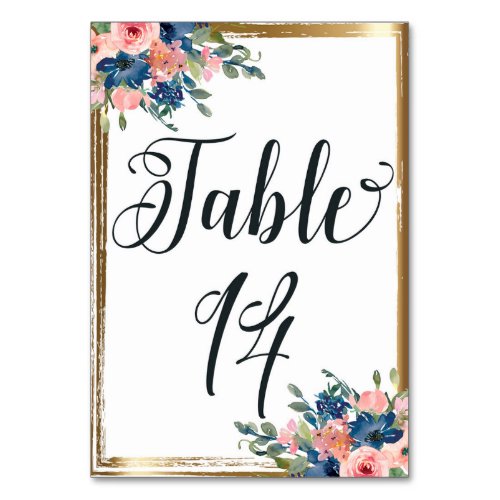 Watercolor Floral Calligraphy Table Number Card 14