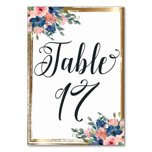 Watercolor Floral Calligraphy Table Number Card 17