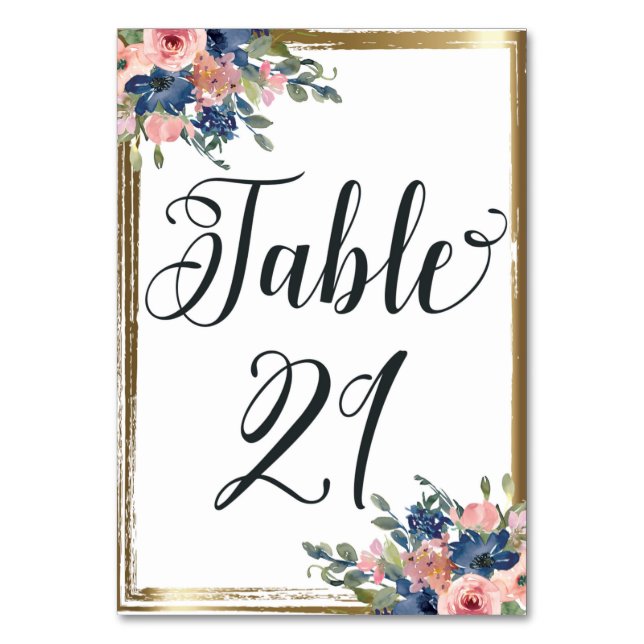 Watercolor Floral Calligraphy Table Number Card 21 (Front)